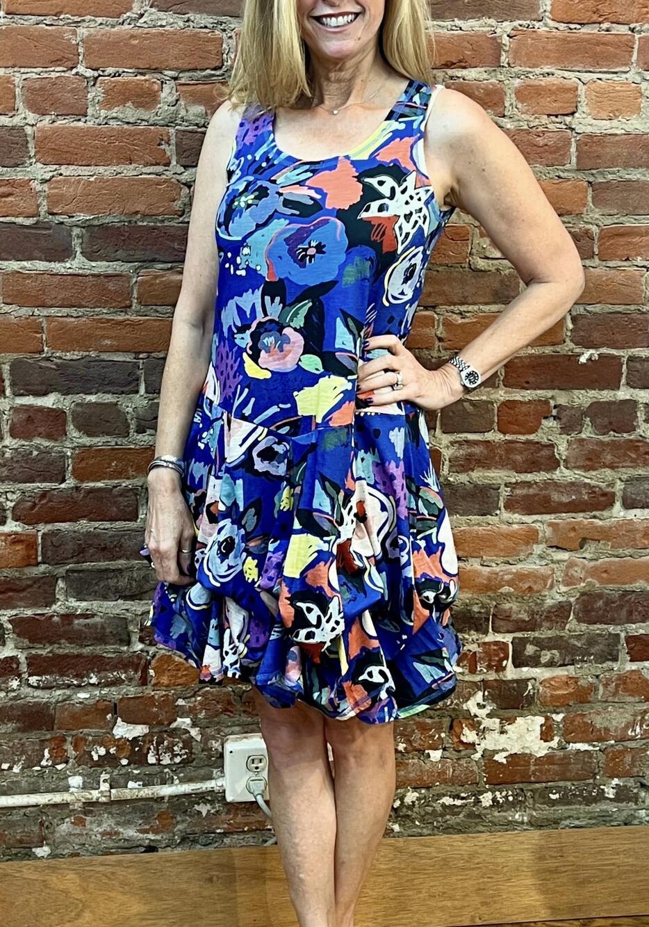 NEW SHANA APPAREL sleeveless tulip cotton mini dress in blue floral